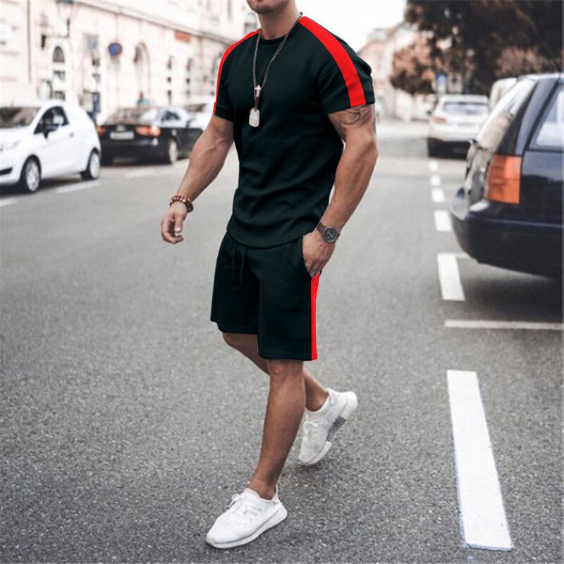 Mens Tracksuit Two Piece Sets Fashion Casual Short Sleeve Tshirts Short Outfits Streetwear Jogger Sets Printed Sports Track suit