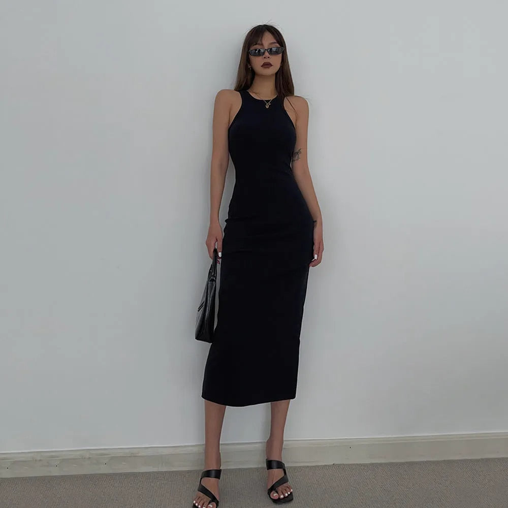 Summer Back Hollow Out Vest Dresses Women Sexy Hot Girl Casual Bodycon Mid-Length Dress Streetwear Vestidos De Verano Mujer 2022
