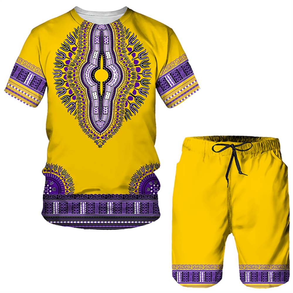 Fashion Funny Harajuku Summer Clothes For Men Leisure O-neck Short Sleeve Tees Set Outdoor Sports Top Shorts 2 Piece Outfit Sets