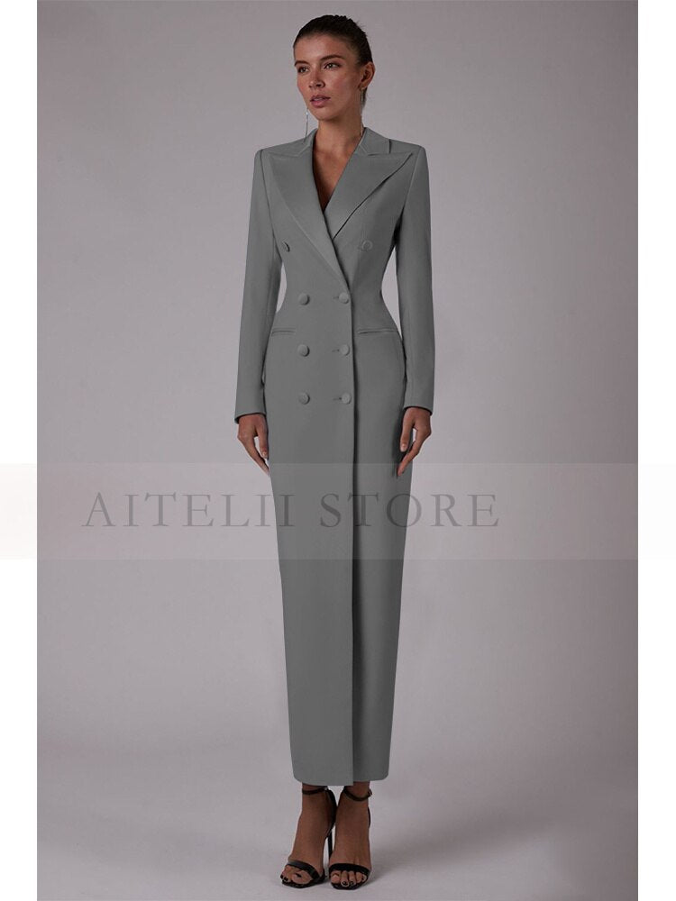 Women's Suit Long Jacket One Piece Blazer Double Breasted Formal Tuxedo Party Dress костюм женский