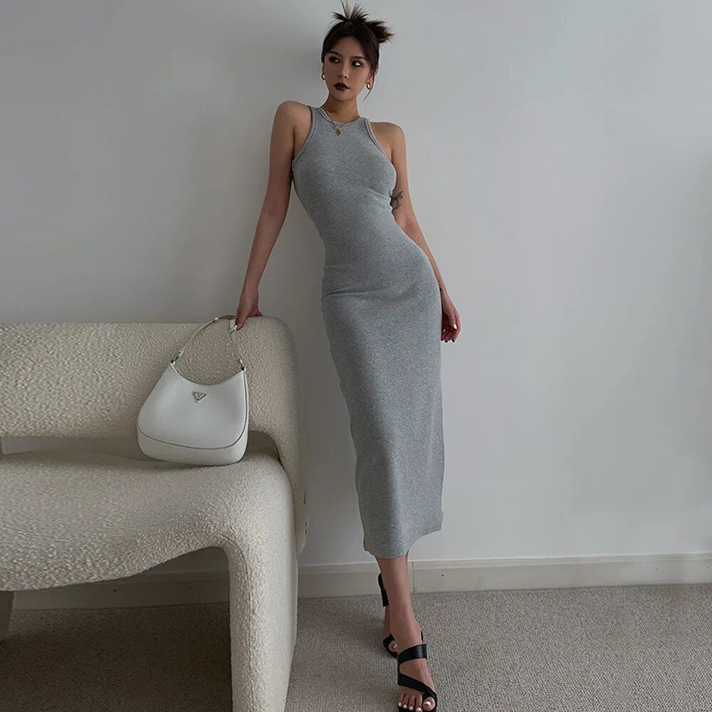 Summer Back Hollow Out Vest Dresses Women Sexy Hot Girl Casual Bodycon Mid-Length Dress Streetwear Vestidos De Verano Mujer 2022