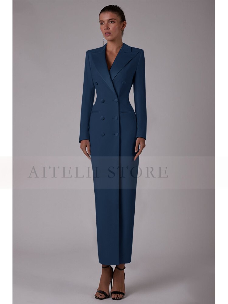 Women's Suit Long Jacket One Piece Blazer Double Breasted Formal Tuxedo Party Dress костюм женский