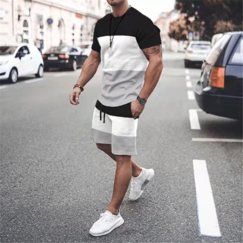 Mens Tracksuit Two Piece Sets Fashion Casual Short Sleeve Tshirts Short Outfits Streetwear Jogger Sets Printed Sports Track suit