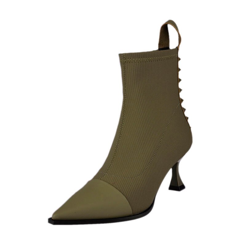Retro Stretch Socks Boots Women Autumn/Winter New Fashion Pointed Toe Zipper Single Boots Stitching High Heels Women Shoes
