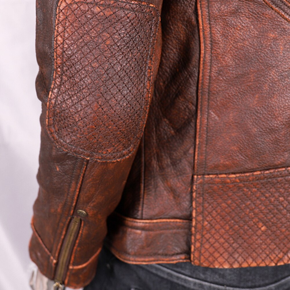 's European Fashion Distressed Cowhide Coats Winter High Street Jackets Plus Size Motorcycle Coat Slim Fit Man Clothing