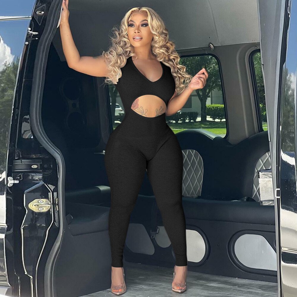 Streetwear Casual Jump Suits for Women Solid Color Sleeveless Crop Top Tight Waist Pants Fashion Comfortable Women's Clothing