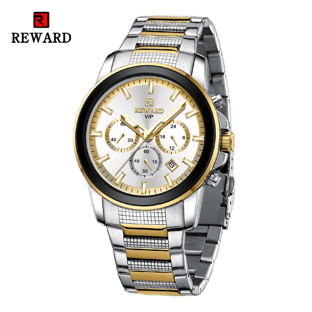 REWARD VIP New Quartz Watches for Men Dress Wrist Watch Stainless Strap Chronograph Luminous Waterproof Date Men's Wristwatches
