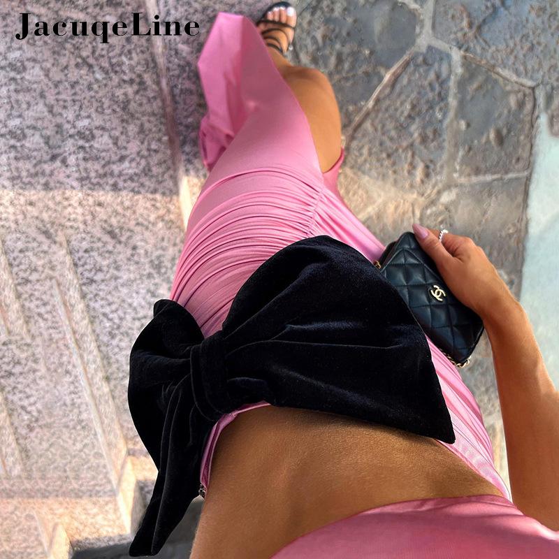 Jacuqeline Women Bodycon Elegant Dress Sets 2 Pcs Sexy Sleeveless Crop Tops and Bow Patchwork Ruched Slits Maxi Skirt Suit Party