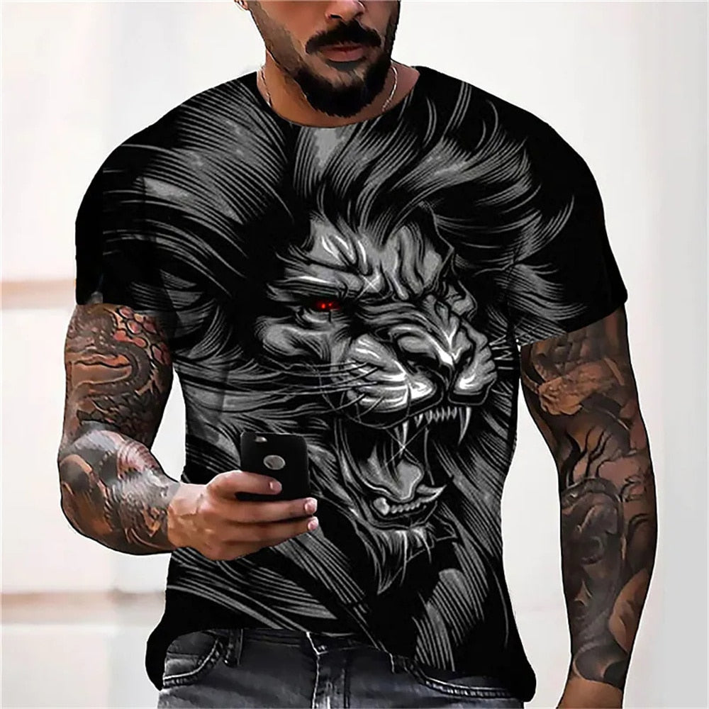 2022 Cotton Summer T-shirt Men Animal Lion 3d Print Fashion Short Sleeve Top Micro Elastic Sport Fitness T Shirt For Men