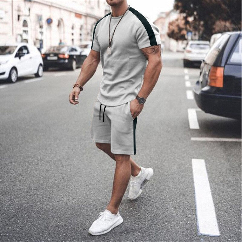 Mens Tracksuit Two Piece Sets Fashion Casual Short Sleeve Tshirts Short Outfits Streetwear Jogger Sets Printed Sports Track suit