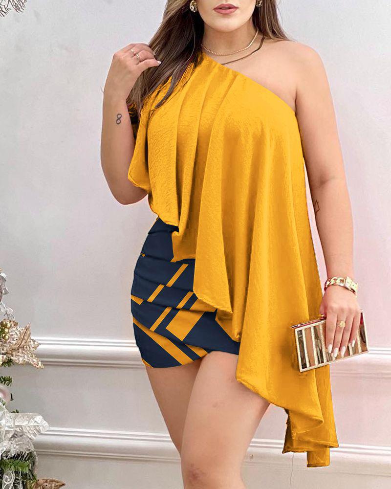 Skew Collar Pencil Dress For Women Summer Elegant One Off Shoulder Party Dresses 2023 New Ladies Sexy Ruffles Print Mini Dress