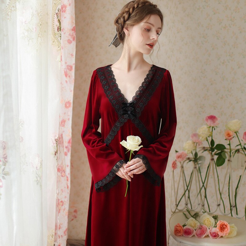 French Spring/Summer Long Canary Fairy Nightgown Thick Home Dress with Loose Flared Sleeves