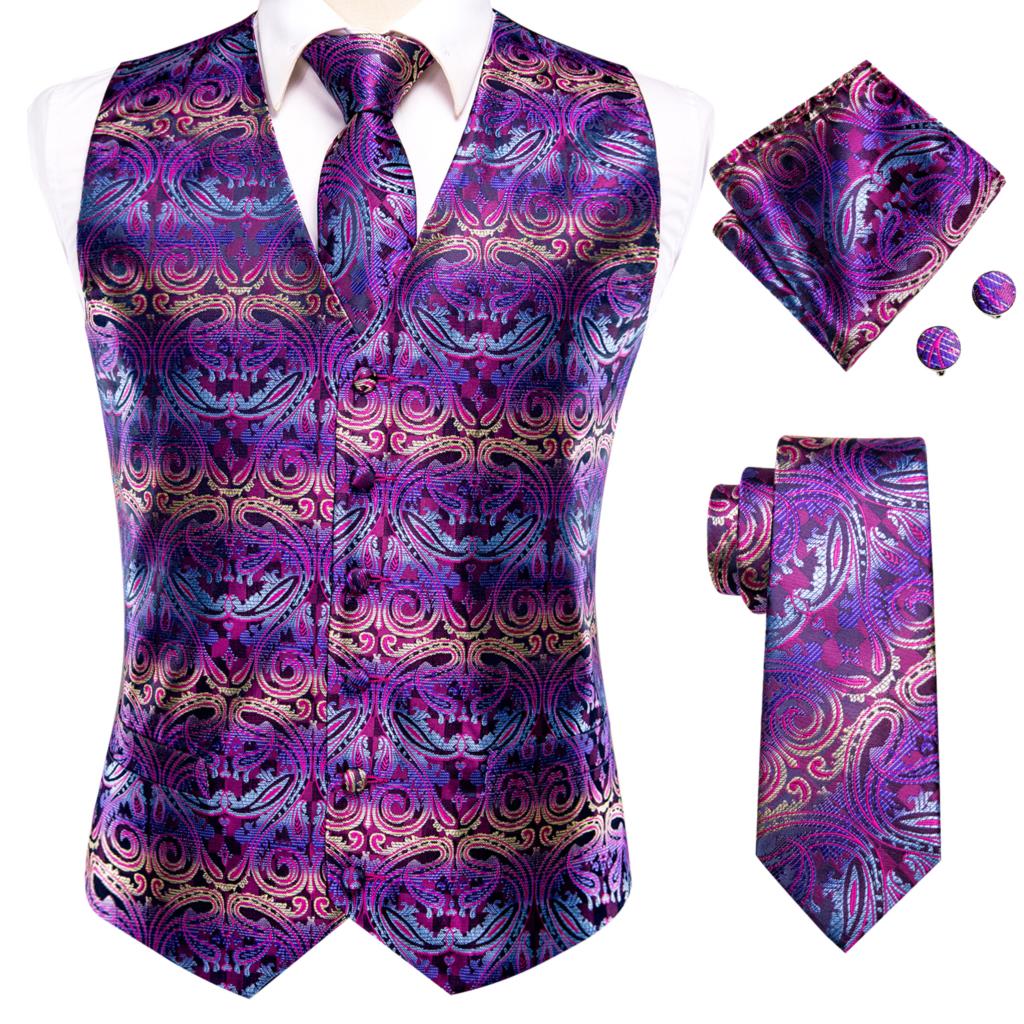 Brand New Mens Suit Dress Vests Necktie Hankerchief Cufflinks Set Silk Slim Fit Male Waistcoat Jacquard Waist Jacket Gilet Homme