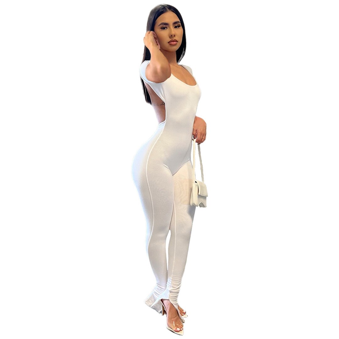 2022 Summer Fashion Jump Suits for Women Solid Color Backless Slit Small Micro Horn Slim Sexy Jumpsuit Clubwear
