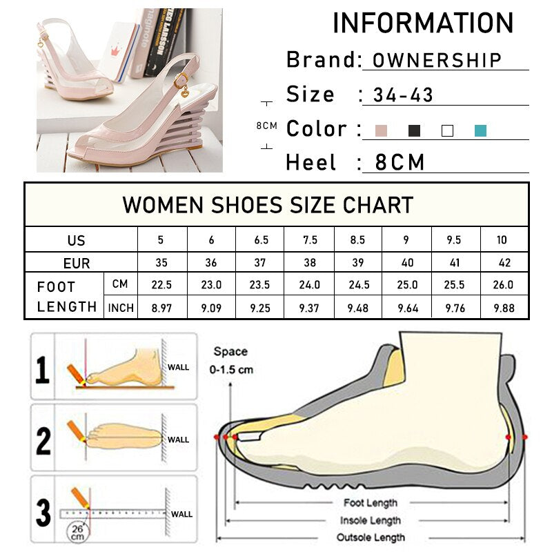 Fashion Peep Toe Pumps Ladies Wedges Transparent High Heels Woman Slingbacks Buckle Shoes Female Solid Footwear Summer