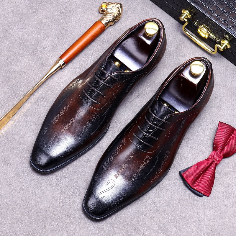 Handmade Mens Wedding Oxford Shoes Brown Genuine Leather Brogue Men's Dress Shoes Lace Up Business Formal Shoes For Men