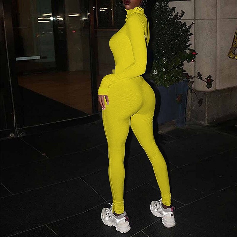 Active Wear Knit Ribbed Rompers Sporty Workout Womens Jumpsuit Long Sleeve Zipper Green Embroidery Letter Print Jogger PR1421G