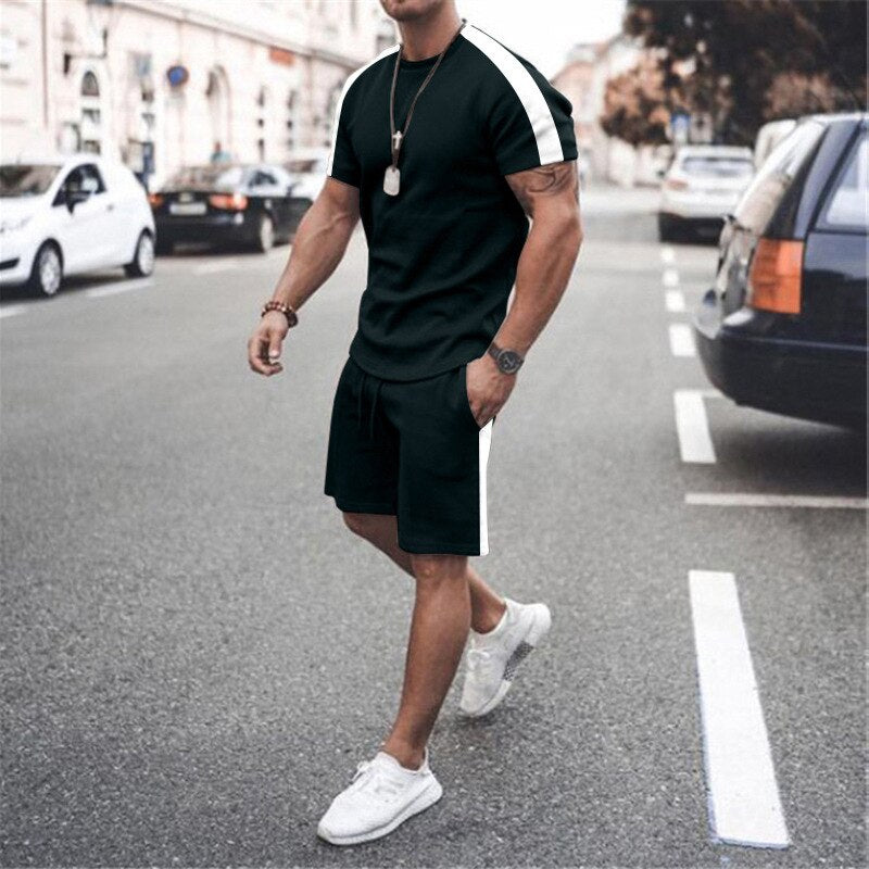 Mens Tracksuit Two Piece Sets Fashion Casual Short Sleeve Tshirts Short Outfits Streetwear Jogger Sets Printed Sports Track suit