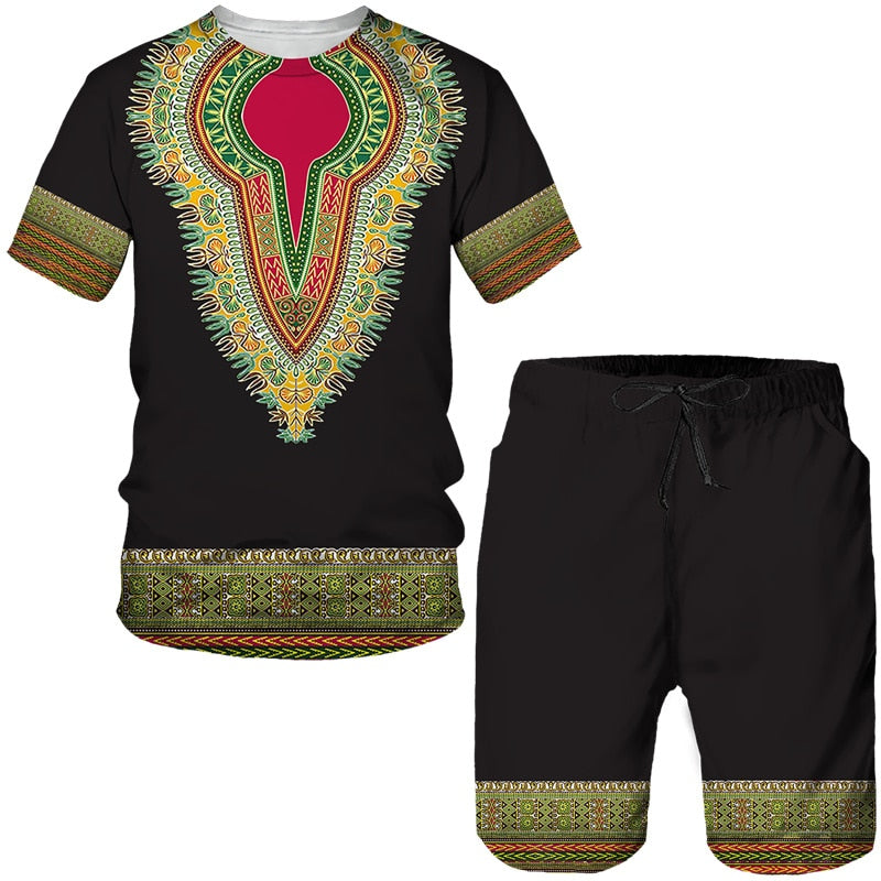 Fashion Funny Harajuku Summer Clothes For Men Leisure O-neck Short Sleeve Tees Set Outdoor Sports Top Shorts 2 Piece Outfit Sets