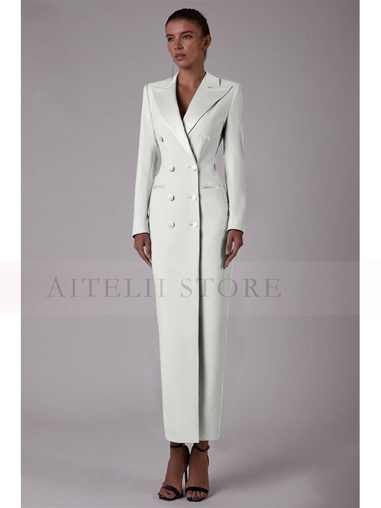Women's Suit Long Jacket One Piece Blazer Double Breasted Formal Tuxedo Party Dress костюм женский