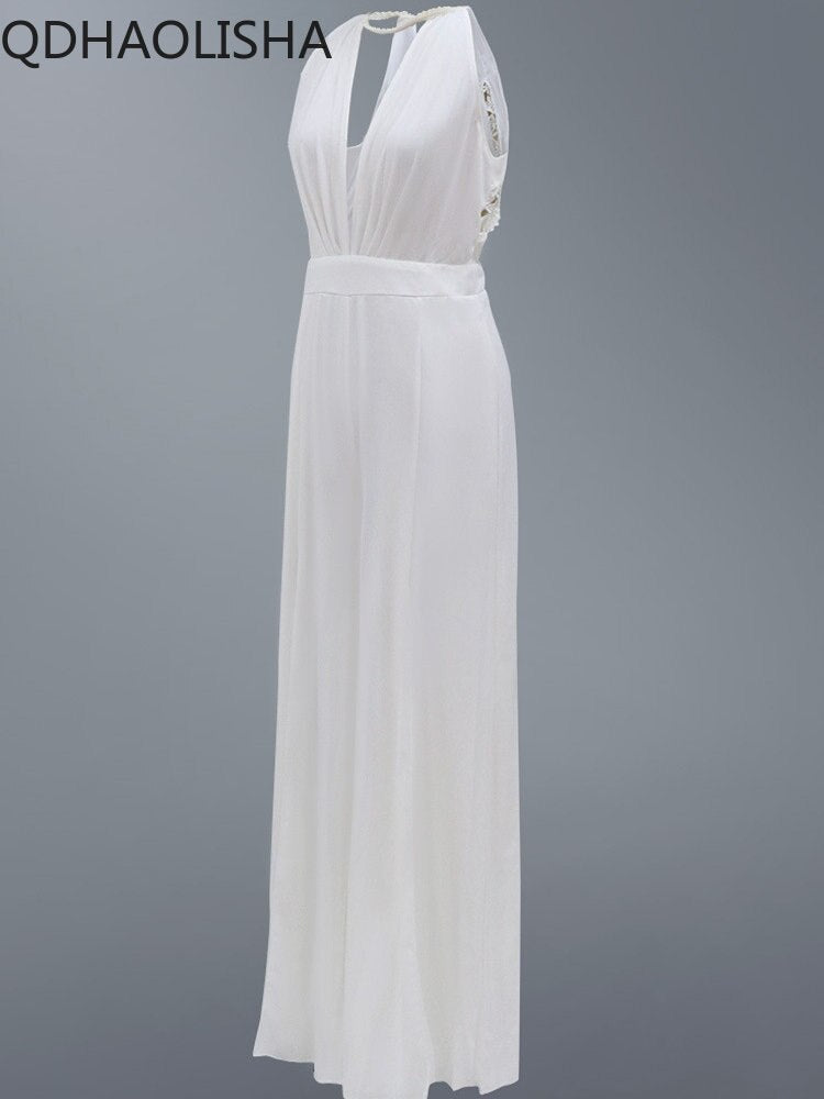 2023 New Women's Sexy Deep V Hanging Neck Jumpsuit Casual Pants Women Jump Suits for Women  Loose Jumpsuit Streetwear Overalls