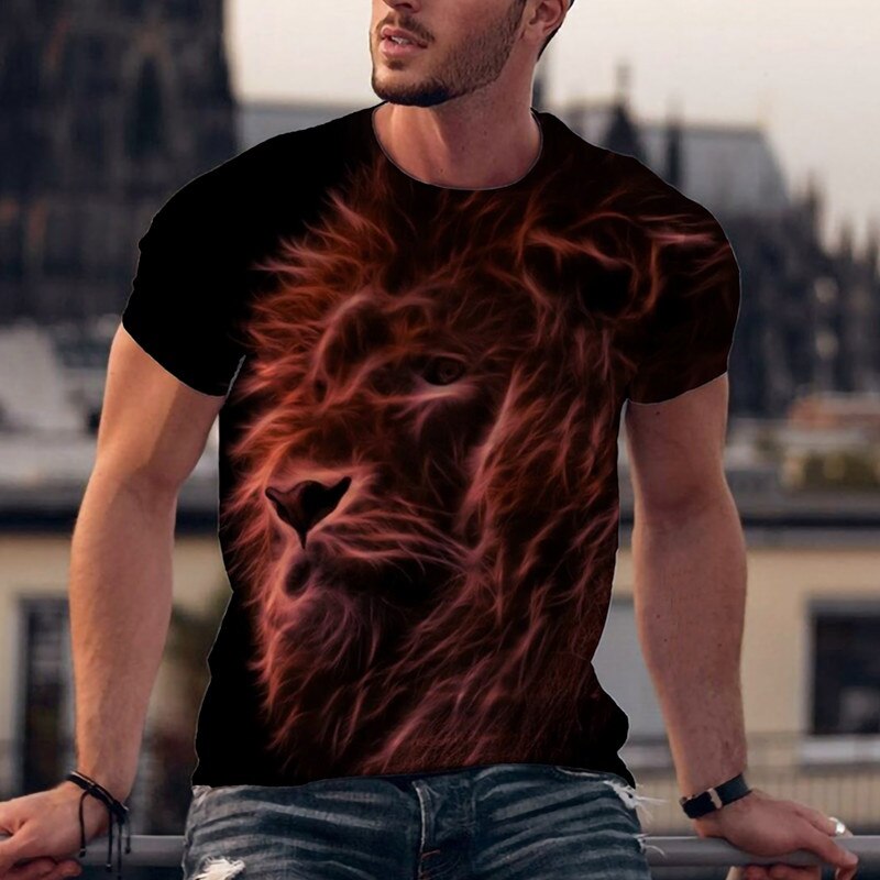 2022 Men's Fashion Animal T-shirt Round Neck Short Sleeve Funny 3D Lion Printed T-shirt