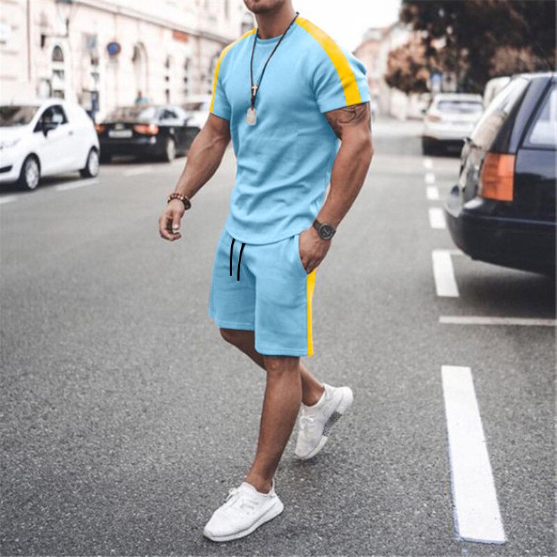 Mens Tracksuit Two Piece Sets Fashion Casual Short Sleeve Tshirts Short Outfits Streetwear Jogger Sets Printed Sports Track suit