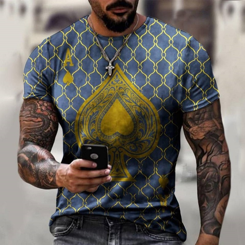 2022 Summer casual 3D Poker A-pattern Series Printed Men's breathable T-shirts Short sleeves O-collar Oversized t-shirt