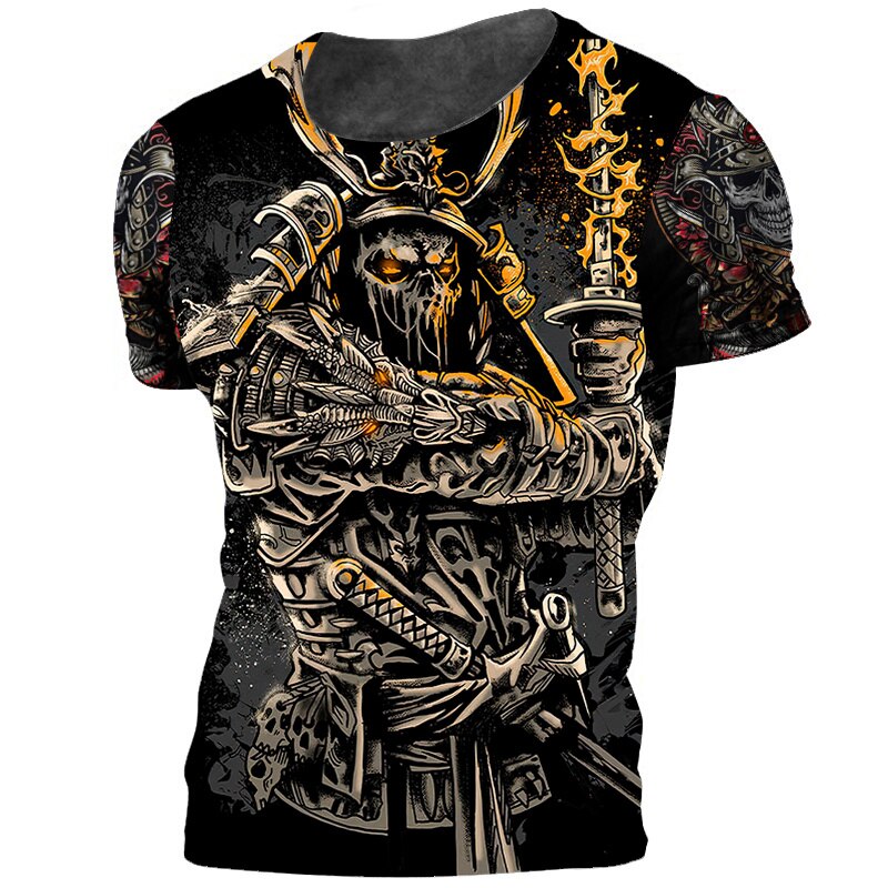 Japanese Samurai Print Tshirts for Men O-neck Short Sleeve Tops Funny Horror Men's T-shirts Clothing 2022 Fashion Streetwear Tee