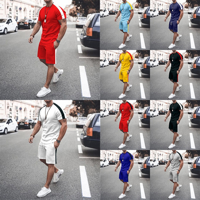 Mens Tracksuit Two Piece Sets Fashion Casual Short Sleeve Tshirts Short Outfits Streetwear Jogger Sets Printed Sports Track suit