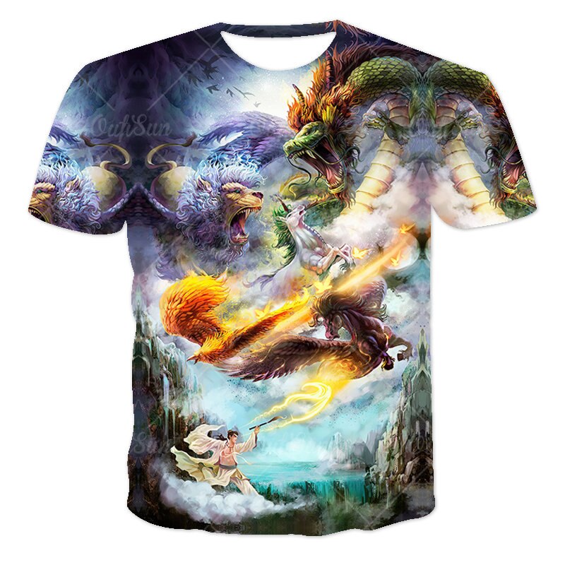 Summer Dragon 3D Printed Pattern Men's T-shirt Casual Sports O Collar Short Sleeved Shirt Hip-Hop Harajuku Oversized T Shirt 6XL