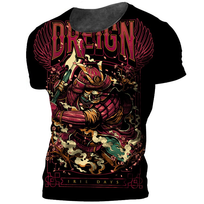 Japanese Samurai Print Tshirts for Men O-neck Short Sleeve Tops Funny Horror Men's T-shirts Clothing 2022 Fashion Streetwear Tee