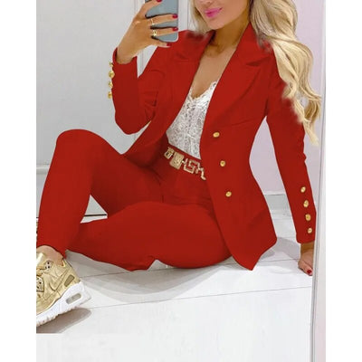 2023 Women 2pcs Clothes Set Spring Summer Solid Color Cardigan Single-Breasted French Casual Suit Jacket Skinny Pants