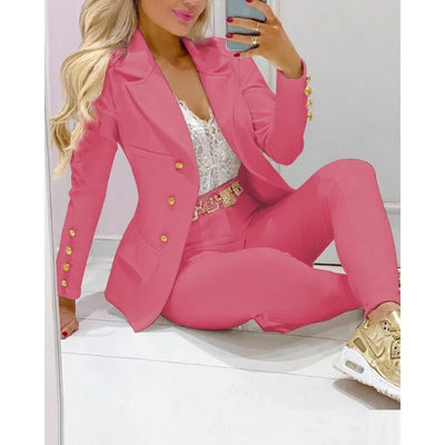 2023 Women 2pcs Clothes Set Spring Summer Solid Color Cardigan Single-Breasted French Casual Suit Jacket Skinny Pants