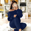 5xl Casual Knitted Long Sleeve O-neck Sweater Top &amp; Long Pants Suit Women Solid Color 2 Pieces Sets 2023 Autumn Winter Clothing