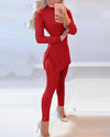 5xl Casual Knitted Long Sleeve O-neck Sweater Top &amp; Long Pants Suit Women Solid Color 2 Pieces Sets 2023 Autumn Winter Clothing