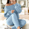 5xl Casual Knitted Long Sleeve O-neck Sweater Top &amp; Long Pants Suit Women Solid Color 2 Pieces Sets 2023 Autumn Winter Clothing