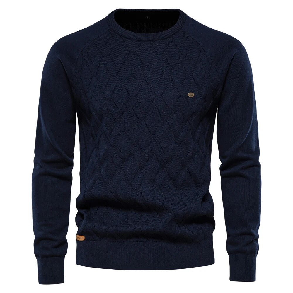 AIOPESON Argyle Basic Men Sweaters Solid Color O-neck Long sleeve Knitted Male Pullover Winter Fashion New Warm Sweaters for Men