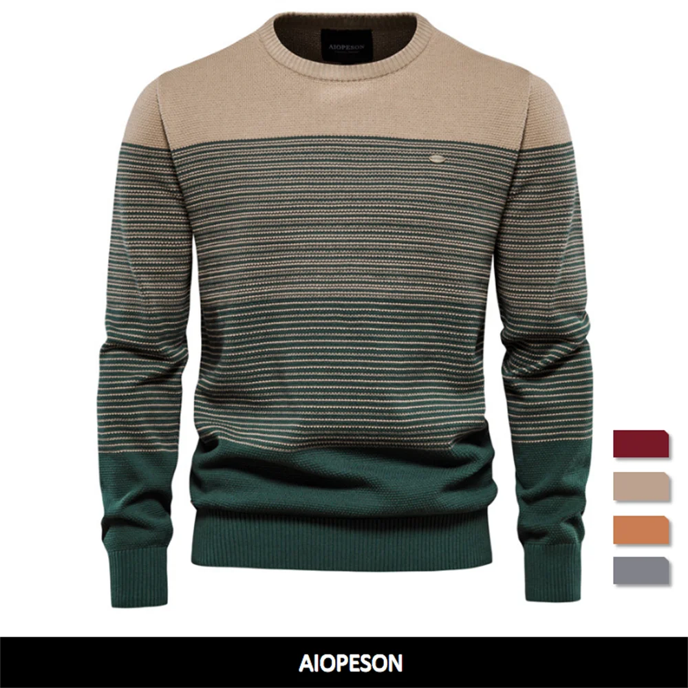 AIOPESON Brand Cotton Sweater Men Fashion Casual O-Neck Spliced Pullovers Knitted Sweater Male New Winter Warm Mens Sweaters