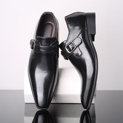 Men's Fashion Vintage Buckle Derby Shoes Men Leather Dress Shoes Wedding Party Shoes Mens Business Office Oxfords Slip-On Flats