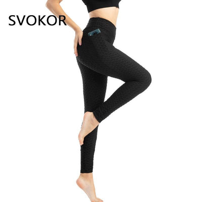 SVOKOR Anti Cellulite Women Leggings with Pockets High Waist Push Up Legging Fitness Gym Pants Spandex Polyester Active Wear