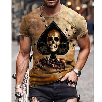 Horrible Skull Spades Poker T-Shirt Casual Men Summer 3D-Print Extra-Large T-Shirt 2022 Comfort Breathable T-Shirt Tops 110-6XL
