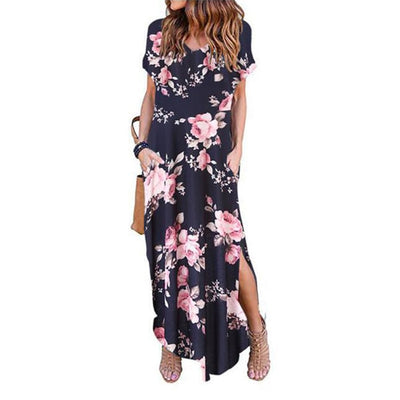 Plus Size 5XL Sexy Women Dress Summer 2020 Casual Short Sleeve Floral Maxi Dress For Women Long Dress Free Shipping Lady Dresses