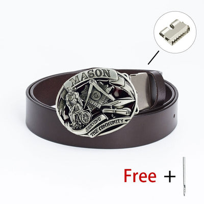 New Arrival Mens Fashion Leather Belt Freemason Letter "G" Free Mason Masonic Buckle Hook Diy Accessories Cowboy Strap For Jean