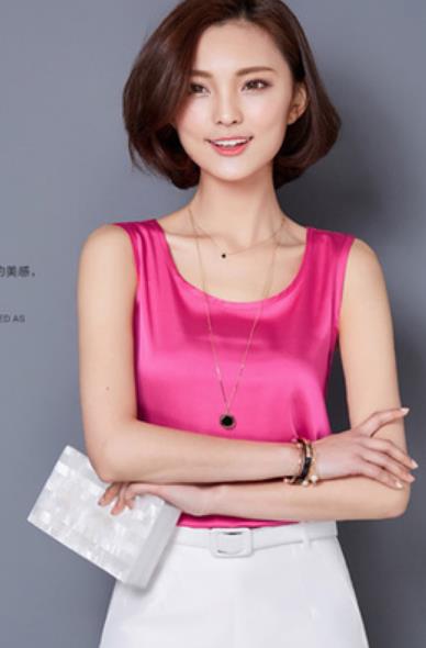 Chiffon silk blouse slim sleeveless O-neck blusa feminina tops shirts solid vest