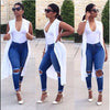 New ripped jeans for women's dress, skinny pants with small legs, blue super elastic, hot seller in Europe and America