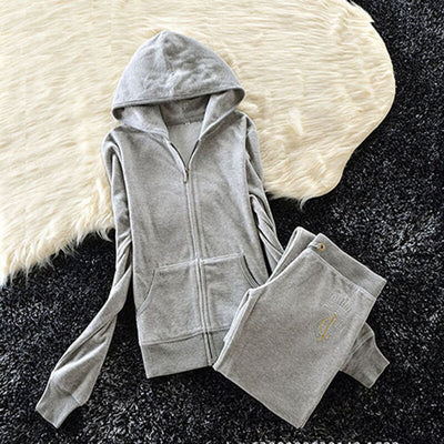 Women's Brand Velvet Fabric Tracksuits Velour Suit Female Track Suit Hoodies Tops and Pants Size S - XL