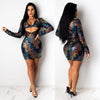 European and American hot style sexy printed shoulder strap ruffle dress nightclub clothes