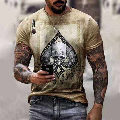 Horrible Skull Spades Poker T-Shirt Casual Men Summer 3D-Print Extra-Large T-Shirt 2022 Comfort Breathable T-Shirt Tops 110-6XL