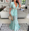 Women Half Sleeve Ruffles Tie Up Crop Top and Maxi Skirt Set Two Piece Elegant Dress Suits